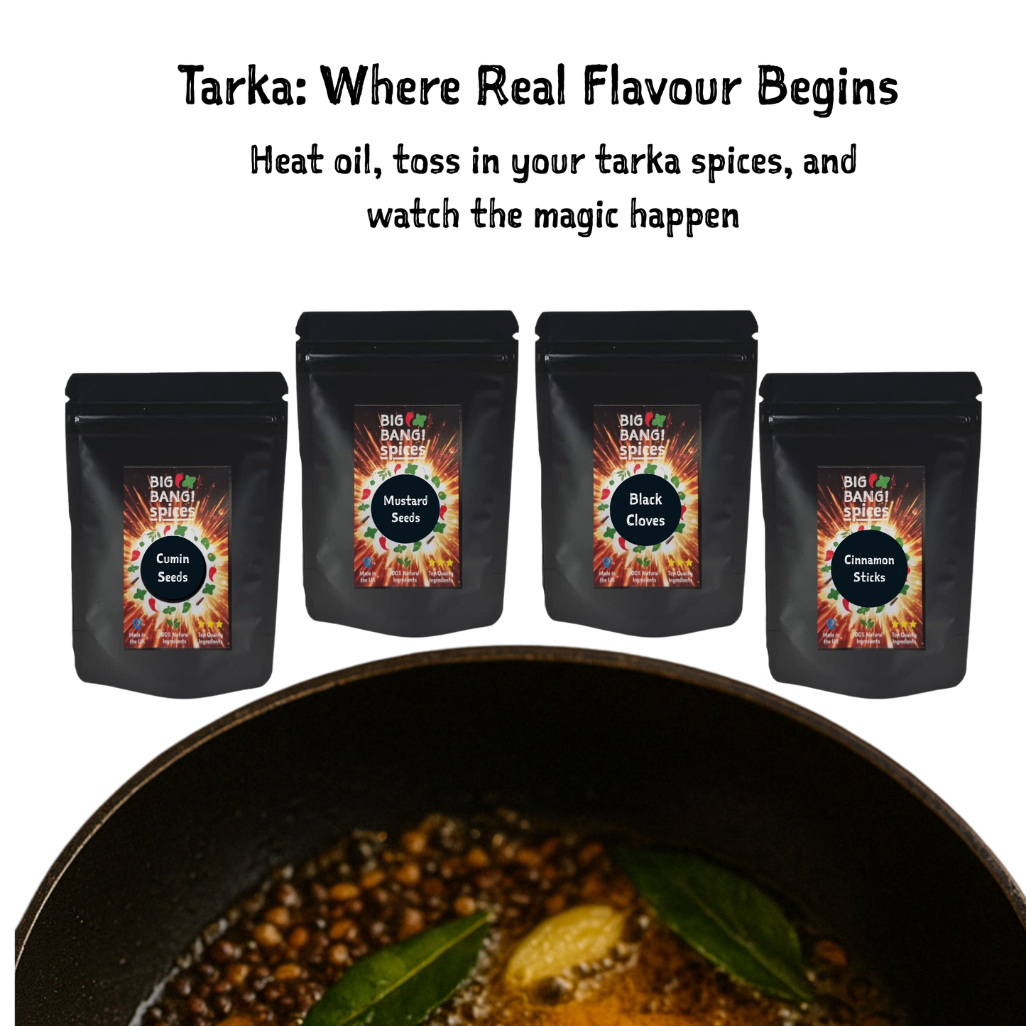FREE GIFT WORTH £6.99 - 4 x Sachets of Indian Tempering Spices