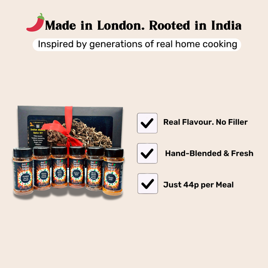 6 x Restaurant Quality Curry Spice Blends + 1 Printed Recipe Guide